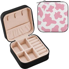Portable Travel Pink Floral Cute Fawn Jewelry Boxes PU Leather Small Jewelry Case for Ring, Pendant, Earring, Necklace, Bracelet Organizer Storage Gift for Women Girls