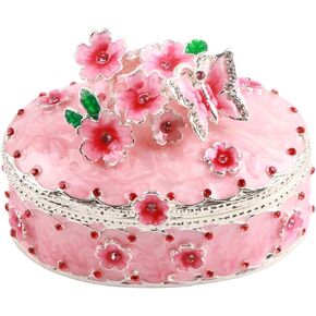 Crystal Trinket Jewelry Boxes, Mini Jewelry Box Cherry Blossoms Decorative Cherry Blossoms Trinket Box Hand Painted Pink Flower Butterfly Pattern Jeweled Box Christmas Gift