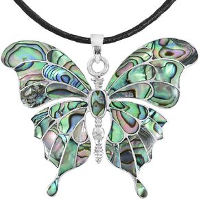 AeraVida Cool Colorful Elegant Abalone Shell Inlaid Butterfly on .925 Beautiful Sterling Silver Silk Chord Necklace for Women