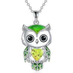 Owl Necklace Jewelry Gifts for Women Sterling Silver Birthstone Owl Pendant Necklace Christmas Jewelry for Women
