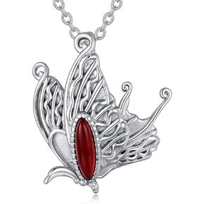 Butterfly Necklace for Women 925 Sterling Silver Genuine Gemstone Butterfly Pendant Flying Animal Jewelry Gifts for Christmas Birthday