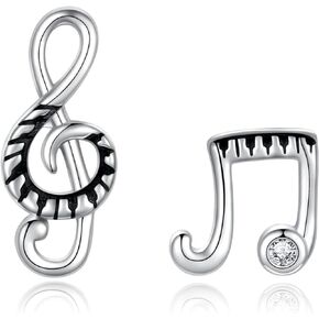 Sterling Silver Music Notes Earrings for Women Musical Theme Jewelry Mismatch Stud Gifts for Girls Music Lover