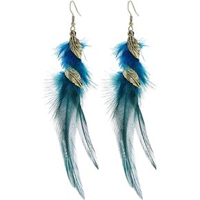 Bohemian Handmade Natural Long Feather Dangle Earrings for Women Girls Multicolor Tassel Feathers Dangle Drop Earrings Vintage Bohemian Earrings Boho Feather Earrings for Girls