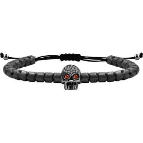 Uloveido Black Hematite Skull Bracelet for Women Black Stone Beaded Adjustable Natural Gemstone Punk Gothic Style Skeleton Bracelets for Women Girls Girlfriend Prayer Protection Bracelet Y4580
