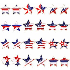 16Pairs Patriotic Earrings 4th of July American Flag Earrings for Women Enamel Heart Star Butterfly USA Stud Earrings Set Independence Day Jewelry Gifts