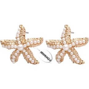 NOUMANDA Beach Jewelry Pearl Starfish Stud Earrings Ocean Lover Gift