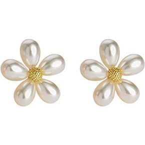 Dainty Shell Pearl Flower 925 Sterling Silver Stud Earrings for Women Girls Hypoallergenic Imitation Pearls Petal Cute Small Floral Cartilage Tragus Post Elegant Wedding Jewelry Gift