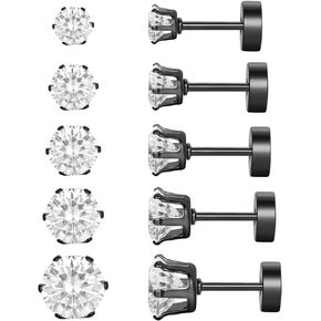 APMART 5 أزواج من الفولاذ المقاوم للصدأ 316L مجموعة أقراط مطلية بالذهب الأسود لا تسبب الحساسية مكعب زركونيا 3-7 مم 20 جرام in Kuwait