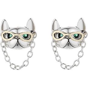 French Bulldog Earrings for Women Girls, 925 Sterling Silver Cool Dog Stud Earrings with Movable Glasses, Animals Puppy Stud Earrings Hypoallergenic Jewelry for Granddaughter Grandson Friends