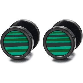 Black Circle Stud Earrings Black Stripes Green Marble Acrylic Steel Cheater Fake Plugs Gauges Tunnel