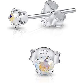 925 Sterling Silver VERY TINY Round Stud Earrings made with Crystals from Swarovski Elements - Diameter: 3 mm