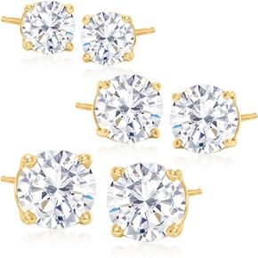 Ross-Simons 6.00 ct. t.w. CZ Jewelry Set: 3 Pairs Of Stud Earrings in 18kt Gold Over Sterling