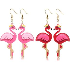 2 Pairs Flamingo Earrings for Women Acrylic Boho Tropical Bird Earrings Cute Pink Flamingo Animal Dangle Earrings Lightweight Resin Drop Earrings Hawaiian Summer Beach Holiday Jewelry