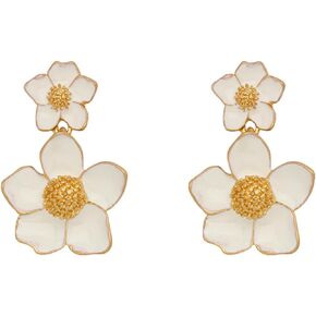 Eseres Enamel Floral Earrings for Women Gold Drop Dangle Earring Beige Petal Earrings Large Double Flowers Stud Earring for Wedding Birthday Party Jewelry
