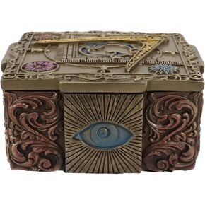 Ebros Stonemasons Masonic Fraternity Logo Small Decorative Box Freemasonry Square and Compasses Regalia With All Seeing Eye Of Providence Symbol Christian Ritual Morality Jewelry Trinket Stash Storage