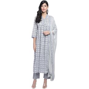 Rajnandini Women's Pure Cotton Jaipuri Printed And Embroidered Kurta Set With Dupatta (JOPLJPR839-P)