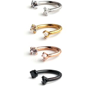 Ruifan Clear CZ Nose Septum Horseshoe Earring Eyebrow Lip Helix Tragus Cartilage Piercing Ring 14G 8mm 10mm 12mm
