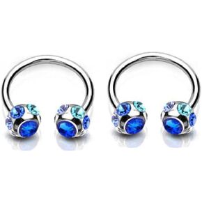 Pierced Owl - 14GA Colorful 7-Gem Paved Balls 316L Surgical Stainless Steel Horseshoe Circular Nipple Ring Barbells, Sold as a Pair