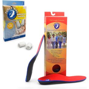 Pure Stride Professional Full Length Orthotics (1 Pair, Men's 6-6.5 / Women's 8-8.5) and Gel Toe Tubes (2 Pads, Small) - Pain Relief for Feet