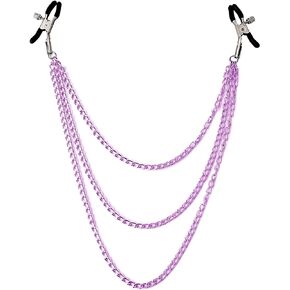 Nipple Clamps Non Piercing Sexy Rubber Adjustable Body Clamps with Chain Non Pierced for Women Beginner Nipple Clamp Jewelry (silver-3-layer chain)