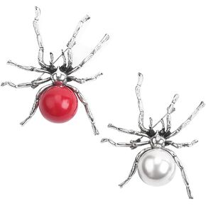 2Pcs Fun Creative Metal Spider Brooch Coat Clothing pin Insect brooches Gift,Red , White