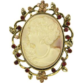 Gyn&Joy Womens Antique Gold Tone Topaz Rhinestones Flower Lady Cameo Brooch Pin