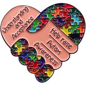 Autism Awareness Heart Shaped Enamel Brooch Pins Badge Rainbow Puzzle Lapel Pin Alloy Metal Brooch Lapel Pin Fashion Jewelry Accessories Support Gifts, Metal, no gemstone in Kuwait