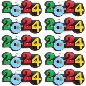 25pcs LED Light Up 2024 Happy New Year Brooches Pins Glowing 2024 Lapel Pin Luminous Badge Pin for 2024 New Years Eve Party Supplies