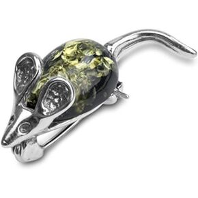 Ian and Valeri Co. Green Amber Sterling Silver Mouse Brooch Pin