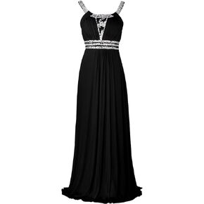 Conail Coco Women Ruched Waist Rhinestone Casual Tulle Semi-Formal Long Wedding Bridesmaid Dress