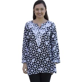 Mili Pure Cotton Printed and Hand Embroidered Tunic Top Kurti in Kuwait