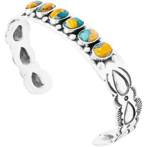 Turquoise Bracelet Sterling Silver 925 Genuine Turquoise Gemstones Cuff Bracelet