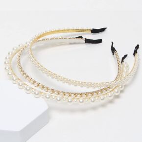 3 Pack Pearl Headbands White Faux Pearls Gold Hairbands Bridal Hair Hoop Wedding Hair Accessories for Women Girls (Pearl)…