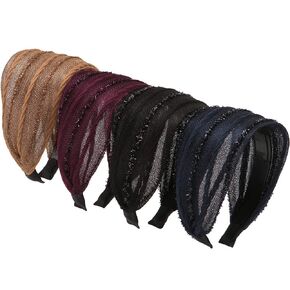 LONEEDY 5 Pack Wide Hard Headband with Teeth for Women, Girls’s Hair Band Pleated Cloth Fabric Hair Hoop Accessories (5 Mixed color)