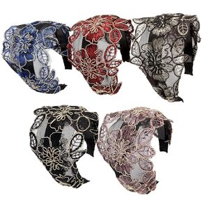 LONEEDY 5 Pack Wide Hard Headband with Teeth for Women, Girls’s Hair Band Pleated Cloth Fabric Hair Hoop Accessories (5 Mixed color)