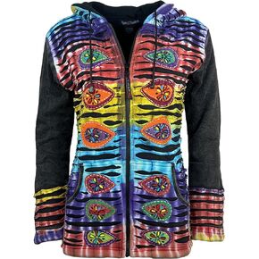 Agan Traders Women's Bohemian Gypsy Hippie Patchwork Cozy Fleece Insulated Hoodie Jacket Nepal