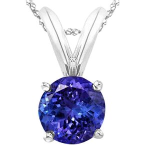 Houston Diamond District 1/2-5 Carat Round Tanzanite 4 Prong Pendant Necklace (AAA Quality) W/ 16" Gold Chain