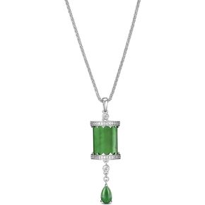 TRUEARTH Natural Jade Prayer Wheel or Beaded Necklace, Rhodium Plated Green Genuine Jade Pendant Necklace for Her, Womens Genuine Green Jade Pendant Necklace, Gemstone Amulet Protection Necklace for Safe Wealth and Good Luck