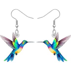 BONSNY Acrylic Dangling Novelty Fun Blue Cute hummingbird Earrings Hypoallergenic Designer Jewelry Gifts For Women Girls Kids