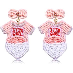 Baby Shower Earrings for Women Beaded Gender Reveal Earrings Adorable It’s a Girl or Boy Bodysuit Earrings Cute New Mom To Be Gifts Pregnancy Gift