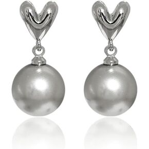 Silver Heart Ball Dangle Stud Earrings for Women Girls 925 Sterling Silver Post Pin Hypoallergenic Imitation Pearl Drop Dangling Fashion Y2K Wedding Valentine Mother's Day Jewelry Gifts