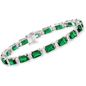 Ross-Simons 25.00 ct. t.w. Simulated Emerald and 1.00 ct. t.w. CZ Bracelet in Sterling Silver. 8 inches, 8 inches, Cubic Zirconia, multi in Kuwait