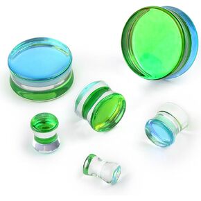 PAIR Green Glass Double Flare Solid Ear Plug Expander Purple Glass Ear Gauge Tunnel Body Piercing Jewelry 6mm-25mm/2G-1''