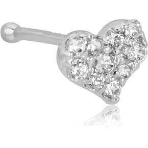 AVORA 14K Gold Simulated Diamond CZ Heart Nose Ring Body Jewelry (22 Gauge)