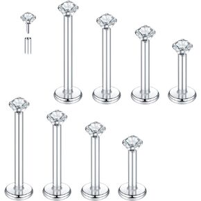 Aumeo 16G Threadless Push in Lip Rings Stainless Steel Labret Monroe Lip Nose Ring Studs Tragus Cartilage Helix Earrings Studs Medusa Piercing Jewelry (16g*6/8/10/12mm, Top 2.5mm)