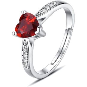 Vito Mother's Day Gift, 925 Sterling Silver Birthstone Rings for Women, Adjustable Open Heart Cubic Zirconia 12 Months Birthstone Rings Jewelry Mother's Day Gift for Mom Wife Daughter