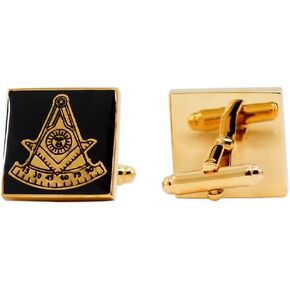 Past Master Square Masonic Cuff Link Pair - [Black & Gold][3/4'' Tall]