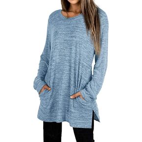 Kiench Women's Tunic Tops Long Sleeve Casual Sweatshirts With Pocket Crew Neck Pullover Shirts for Leggings
