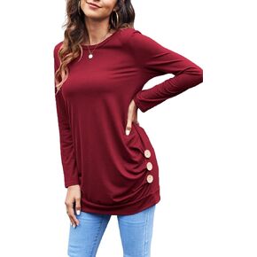 LuckyMore Long Sleeve Shirts for Women Casual Dressy Tunic Tops Fall Tshirts Blouses in Kuwait
