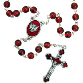 Confirmation Red Glass Bead Rosary in Clear Keepsake Box, 18 1/2 Inch